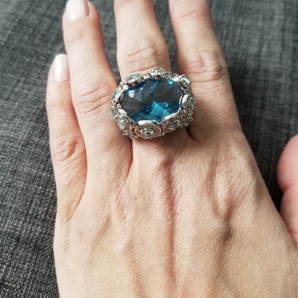 Blue topaz tone silver cocktail ring